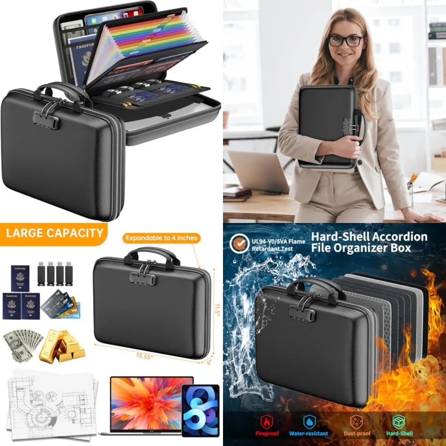 Fireproof File Organizer with Lock, Hard-Shell Case Fireproof Document Box with 13 Pocket Accordion File Folder, Portable Home
Fireproof File Organizer with Lock, Hard-Shell Case Fireproof Document Box with 13 Pocket Accordion File Folder, Portable Home