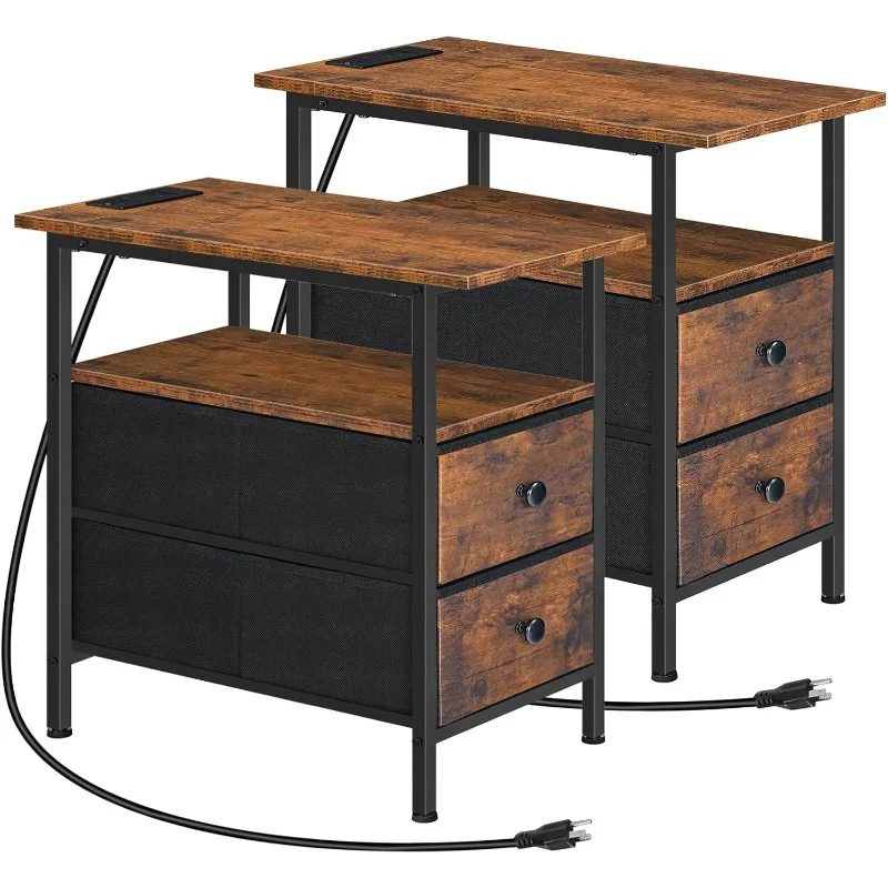 End Table with Charging Station, Set of 2 Narrow Side Tables, Nightstand with 2 Non-Woven Drawers, Slim Sofa Table
End Table with Charging Station, Set of 2 Narrow Side Tables, Nightstand with 2 Non-Woven Drawers, Slim Sofa Table