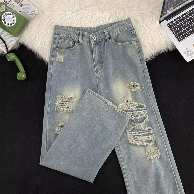 Retro High-waist Ripped Jeans Spring and Autumn Loose Straight Design Niche Floor Mopping Pants Mens Jeans for Man Clothes Top 
Retro High-waist Ripped Jeans Spring and Autumn Loose Straight Design Niche Floor Mopping Pants Mens Jeans for Man Clothes Top