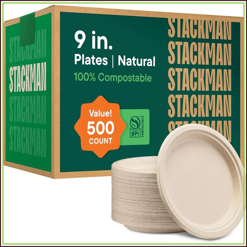 Eco-Friendly 9" Compostable Paper Plates, 500-Pack Heavy-Duty Sugarcane Dinnerware, Unbleached Natural Brown, Bulk Case of 4x125
Eco-Friendly 9" Compostable Paper Plates, 500-Pack Heavy-Duty Sugarcane Dinnerware, Unbleached Natural Brown, Bulk Case of 4x125