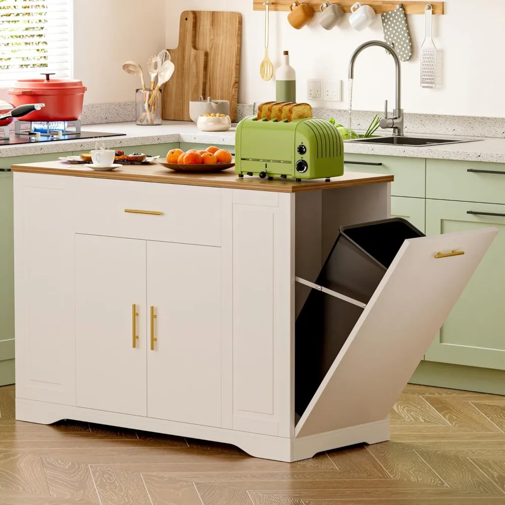 Modern Kitchen Island with Trash Can Storage Cabinet, Rolling Kitchen Island Cart on Wheels with Open Side Shelves & Drawers, St
Modern Kitchen Island with Trash Can Storage Cabinet, Rolling Kitchen Island Cart on Wheels with Open Side Shelves & Drawers, St