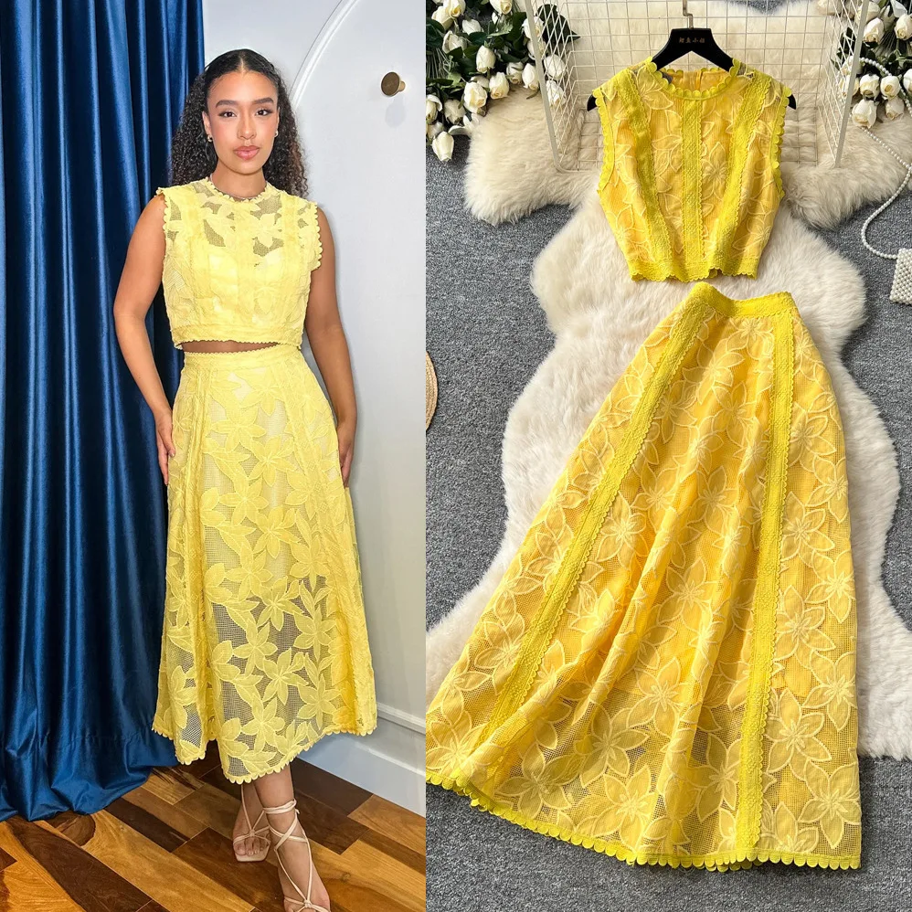Two Pieces Women Dress Sets Lace Matching Sets Cut Out Sleeveless Vest Elastic High Waist Skirt Loose Casual Elegant 2026 Summer
Two Pieces Women Dress Sets Lace Matching Sets Cut Out Sleeveless Vest Elastic High Waist Skirt Loose Casual Elegant 2026 Summer