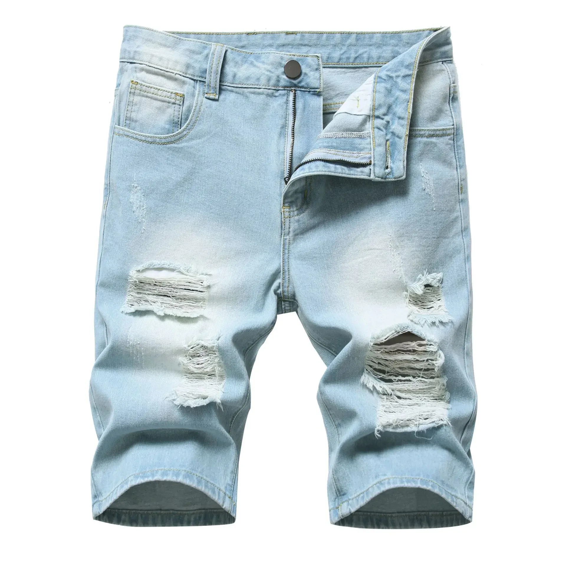 Holes Denims Men Distressed Ripped Pockets Skateboarding Knee Length Pants Washed Mid Waist Straight Jeans 2024 Streetwear
Holes Denims Men Distressed Ripped Pockets Skateboarding Knee Length Pants Washed Mid Waist Straight Jeans 2024 Streetwear