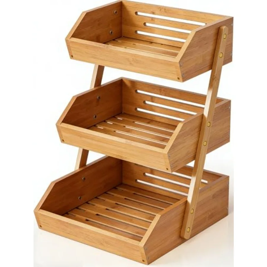 3-Tier Natural Bamboo Fruit and Vegetable Basket Organizer, Ventilated Countertop Kitchen Storage with 2 Removable Banana Hooks
3-Tier Natural Bamboo Fruit and Vegetable Basket Organizer, Ventilated Countertop Kitchen Storage with 2 Removable Banana Hooks