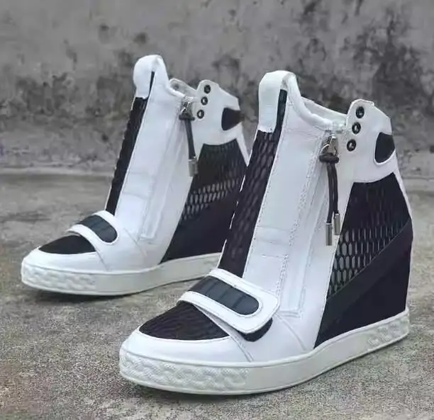 Girls Black White Patchwork Breathable Zipper Decor 8 CM Height Increasing Wedges Sneakers Women Leisure Ankle Boots Shoes Lady
Girls Black White Patchwork Breathable Zipper Decor 8 CM Height Increasing Wedges Sneakers Women Leisure Ankle Boots Shoes Lady