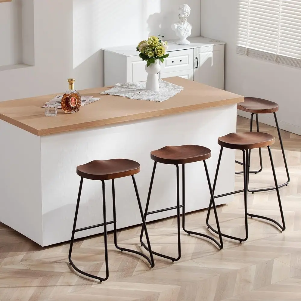 Rustic Metal Leg Counter Height Stools Set of 4, 26 Inch Walnut Bar Seats
Rustic Metal Leg Counter Height Stools Set of 4, 26 Inch Walnut Bar Seats