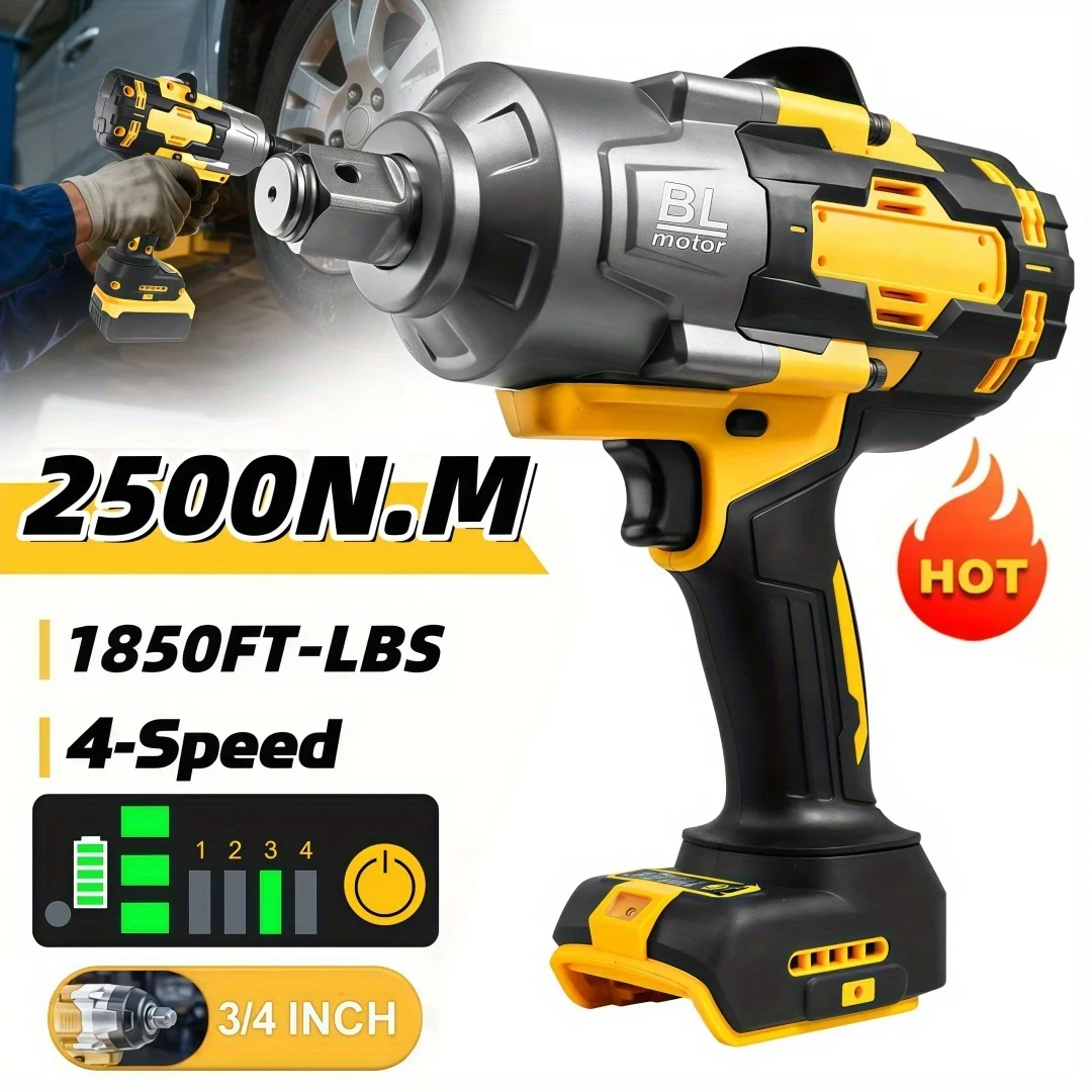 3/4 Inch Impact Wrench. Bare Machine, Without Batteries. Suitable for Dewalt Battery (NON-OEM PRODUCT) 1850 Ftlbs, 2500NM High Torque Power Impact Gun Heavy-Duty Brushless 5 Mode, Truck Maintenance Wrench Brushless Impact Driver (Tool Solely)
3/4 Inch Impact Wrench. Bare Machine, Without Batteries. Suitable for Dewalt Battery (NON-OEM PRODUCT) 1850 Ftlbs, 2500NM High Torque Power Impact Gun Heavy-Duty Brushless 5 Mode, Truck Maintenance Wrench Brushless Impact Driver (Tool Solely)