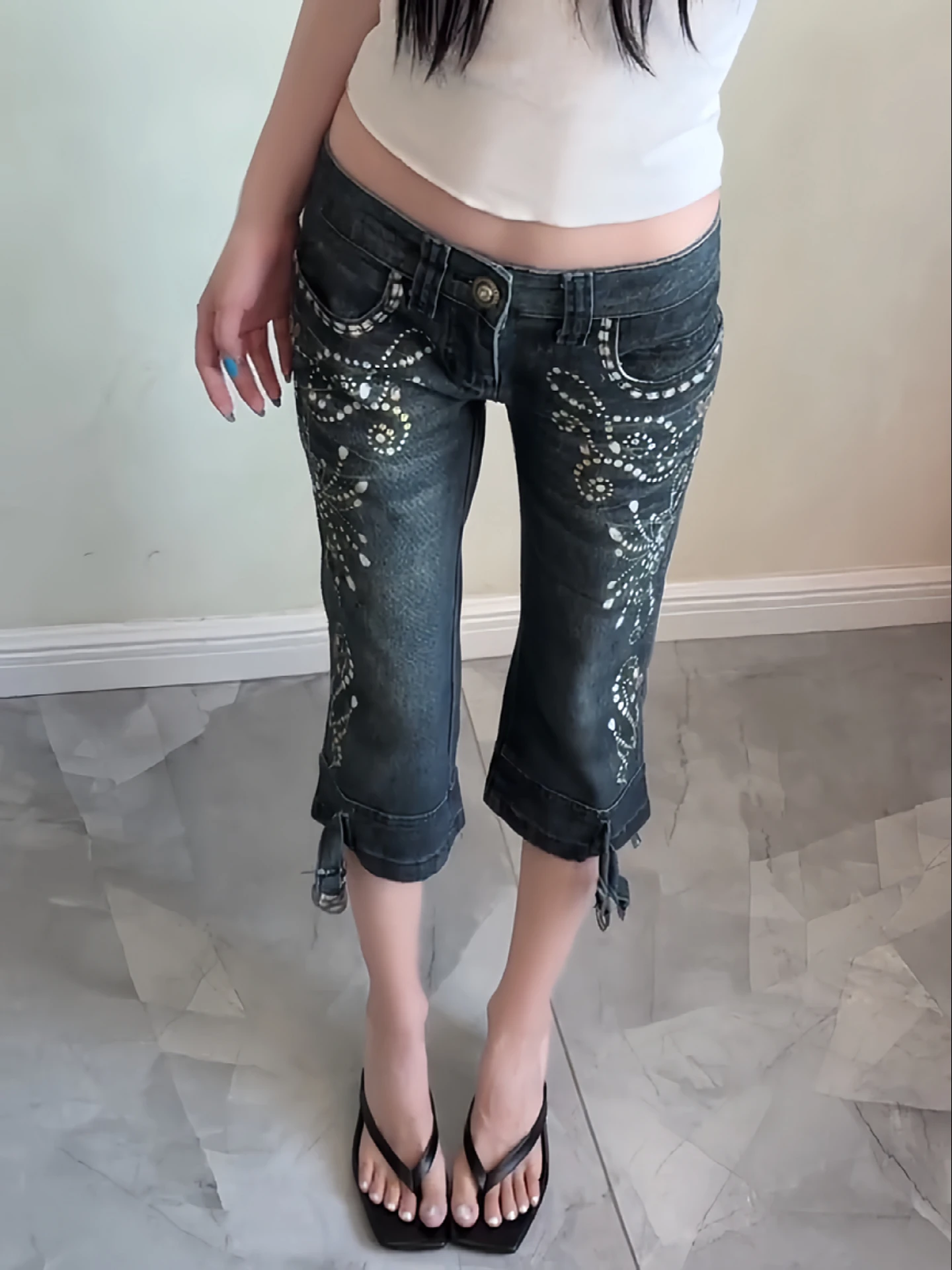 Low Waist Bell Bottom Seven Inch Pants Women's Summer Slim Fit Casual Jeans Retro Gem Print Street Style plus Size
Low Waist Bell Bottom Seven Inch Pants Women's Summer Slim Fit Casual Jeans Retro Gem Print Street Style plus Size