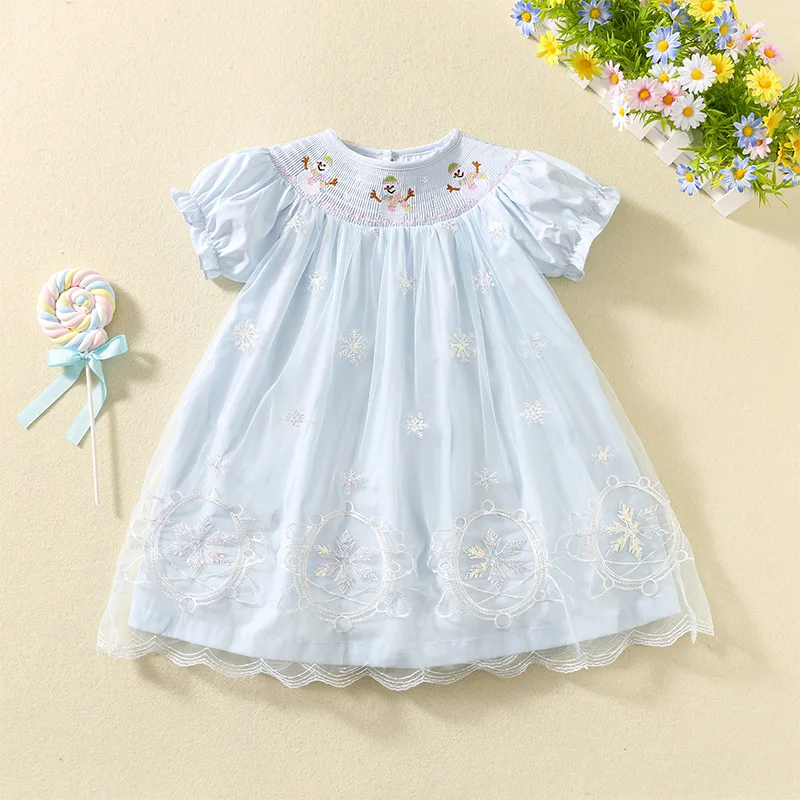 Blue Smocked Princess Dress Summer Girls Snowman Embroidered Tulle Gown Formal Party Attire Cute Kids Fashion Outfit Costumes
Blue Smocked Princess Dress Summer Girls Snowman Embroidered Tulle Gown Formal Party Attire Cute Kids Fashion Outfit Costumes