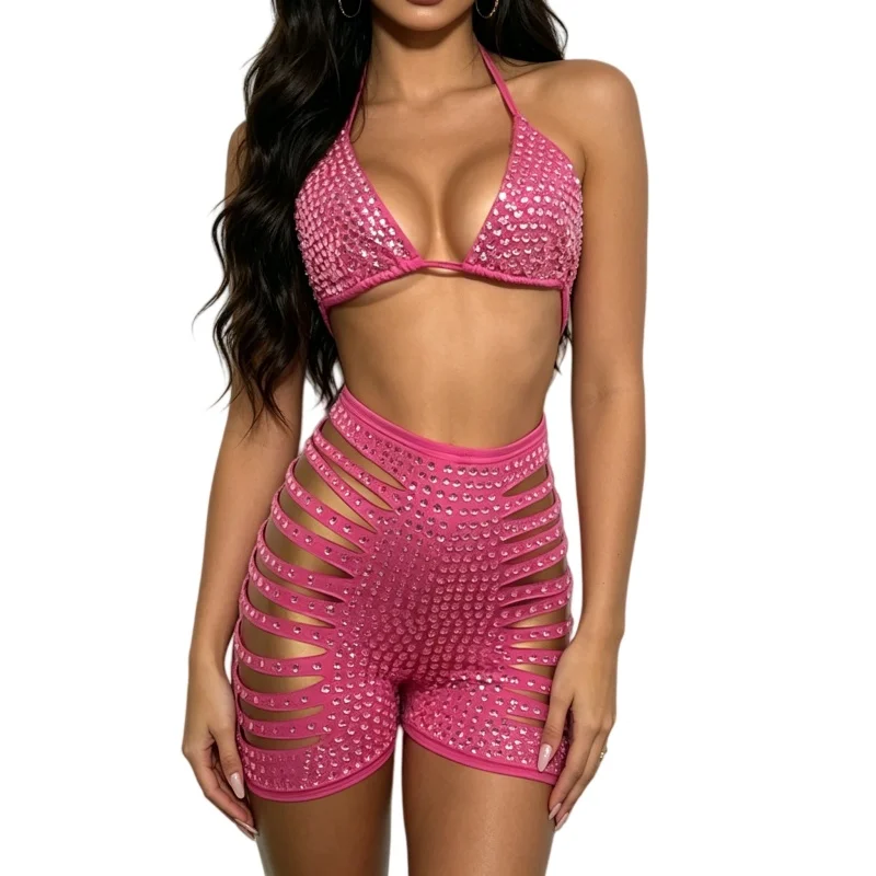 Lady Sexy Hollow Set Summer Pink Rhinestones Bra High Waist Shorts Hole Crystals Outfits Bar Club Singer DJ Dancer Show 2-Pieces
Lady Sexy Hollow Set Summer Pink Rhinestones Bra High Waist Shorts Hole Crystals Outfits Bar Club Singer DJ Dancer Show 2-Pieces