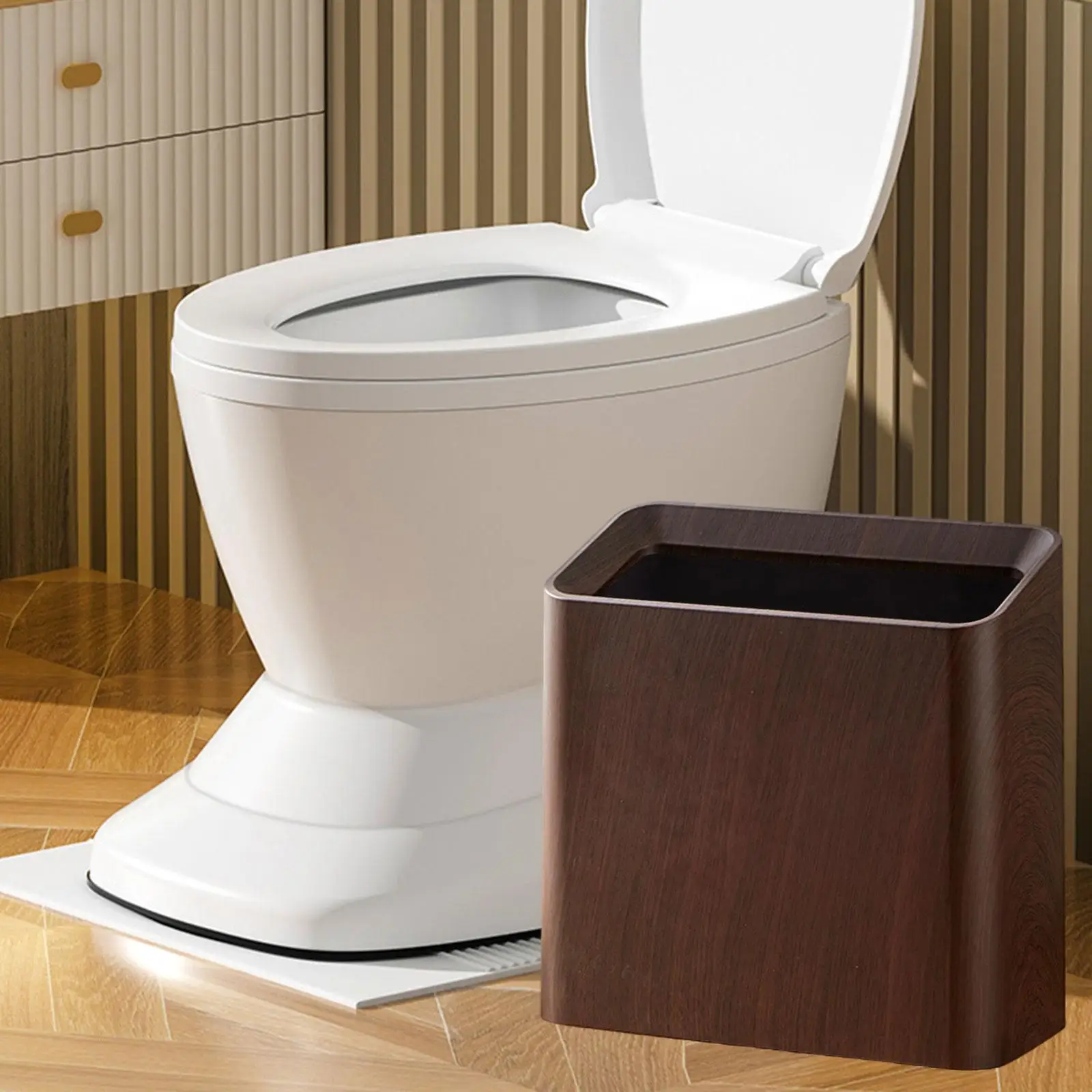 Wood Grain Trash Can Garbage Waste Basket Toilet Paper Basket for Powder Room Restroom
Wood Grain Trash Can Garbage Waste Basket Toilet Paper Basket for Powder Room Restroom