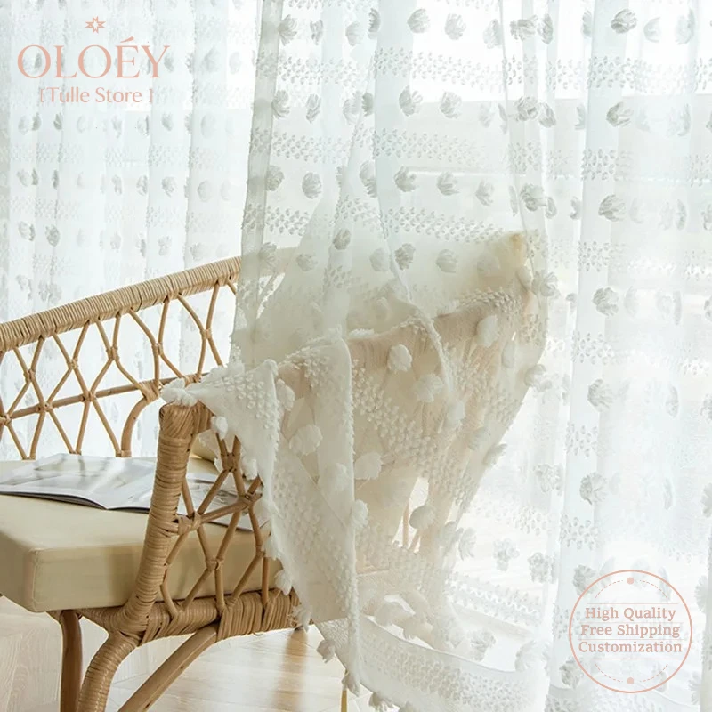 White Stripe Tulle Curtain for Living Room 3D Pompom Embroidery Sheer Light Filtering Translucent Voile Elegant Window Drapes
White Stripe Tulle Curtain for Living Room 3D Pompom Embroidery Sheer Light Filtering Translucent Voile Elegant Window Drapes