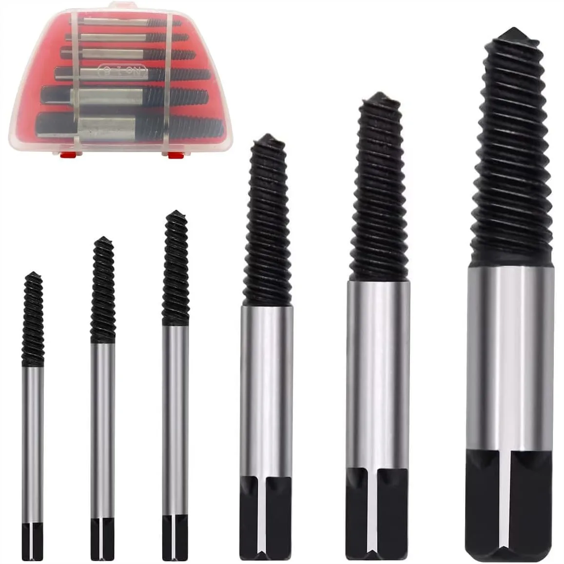 Damaged Screw Extractor Kit, 6PCs Chrome-Vanadium Steel Easy Out Tool for Stripped Bolts Removal
Damaged Screw Extractor Kit, 6PCs Chrome-Vanadium Steel Easy Out Tool for Stripped Bolts Removal