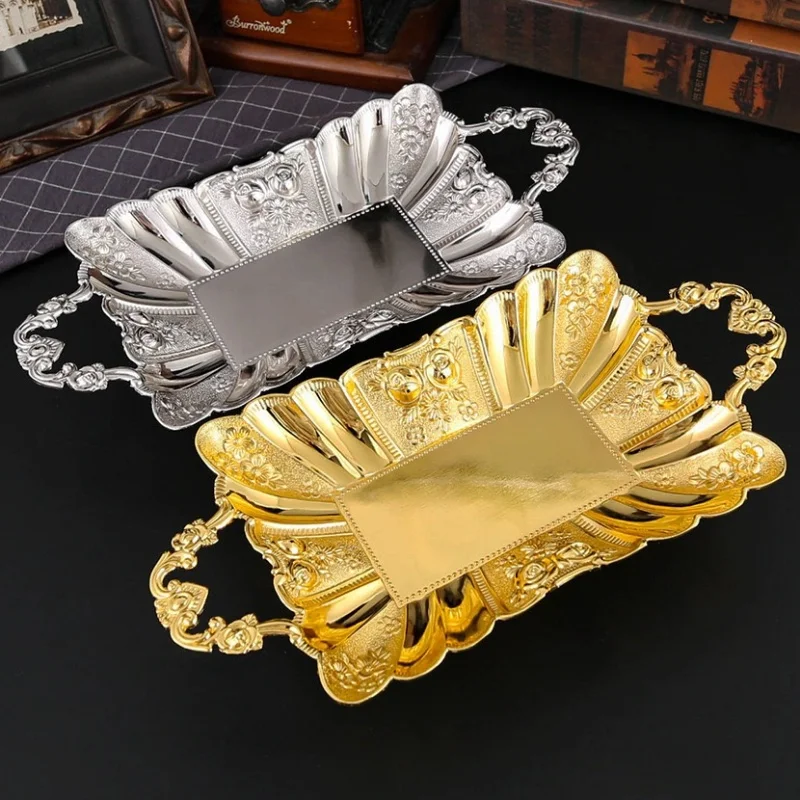 Fruit Tray, Alloy Cake Plate, Golden Exquisite Portable Hand Snack Disc,Nuts Organizer Living Room Party Desktop Decoration 28cm
Fruit Tray, Alloy Cake Plate, Golden Exquisite Portable Hand Snack Disc,Nuts Organizer Living Room Party Desktop Decoration 28cm