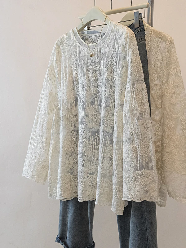Ele Long Sve Lace irt Hollow out Embroidery Slimming Beautiful Faion Spring Casual Loose Fit Breathable Top
Ele Long Sve Lace irt Hollow out Embroidery Slimming Beautiful Faion Spring Casual Loose Fit Breathable Top