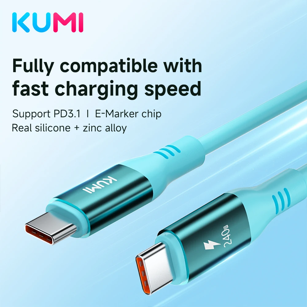 KUMI Fast Charging Cable 240W Fully Compatible PD3.1 E-Marker Chip Real Silicone Zinc Alloy Material High-Speed Data Sync Cable
KUMI Fast Charging Cable 240W Fully Compatible PD3.1 E-Marker Chip Real Silicone Zinc Alloy Material High-Speed Data Sync Cable