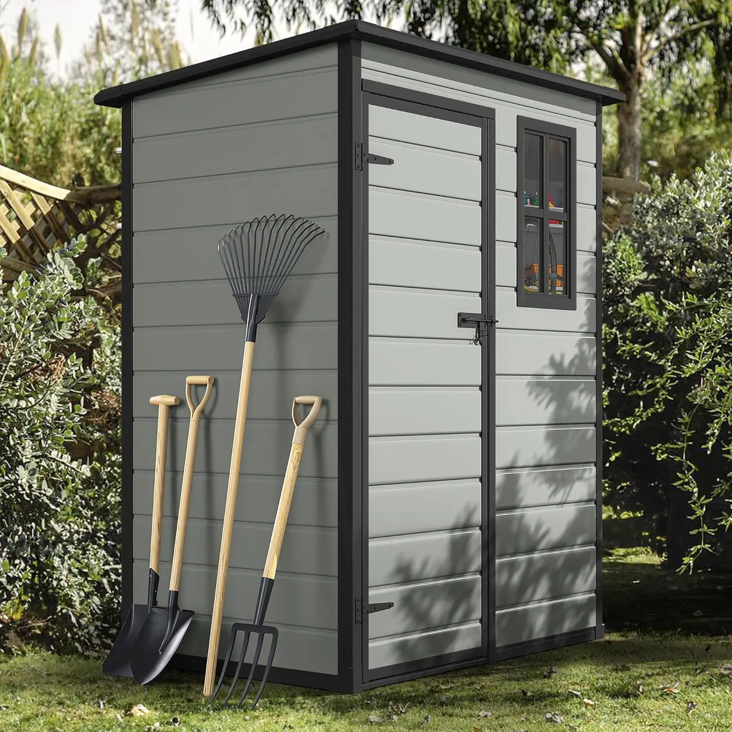 Dwvo 5X3Ft Resin Outdoor Storage Shed With Floor, Waterproof Lockable Storage Shed With Window, Plastic Outside Tool Storage
Dwvo 5X3Ft Resin Outdoor Storage Shed With Floor, Waterproof Lockable Storage Shed With Window, Plastic Outside Tool Storage