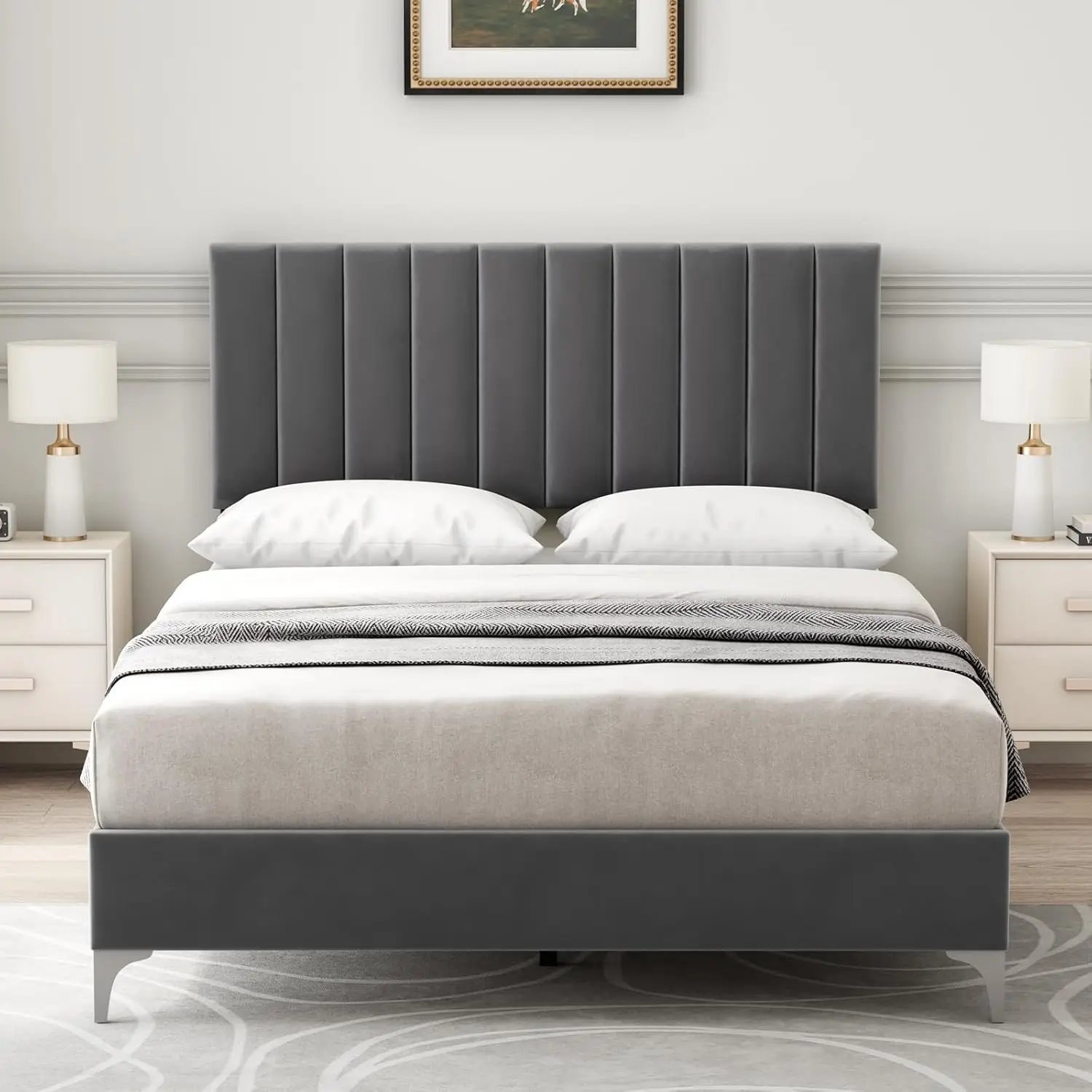Queen Upholstered Platform Bed Frame Adjustable Headboard Wooden Slats Under Bed Storage Easy Assembly Dark Grey, Customized
Queen Upholstered Platform Bed Frame Adjustable Headboard Wooden Slats Under Bed Storage Easy Assembly Dark Grey, Customized