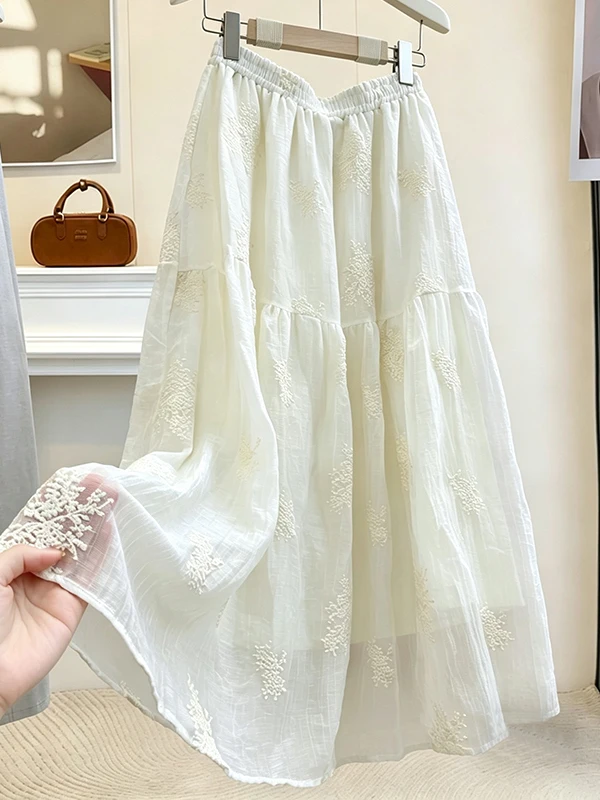 Sweet Embroidered A-Line Midi Skirt Women's Summer New Loose Draping Slimming Skirts High Waist Elastic Waist
Sweet Embroidered A-Line Midi Skirt Women's Summer New Loose Draping Slimming Skirts High Waist Elastic Waist