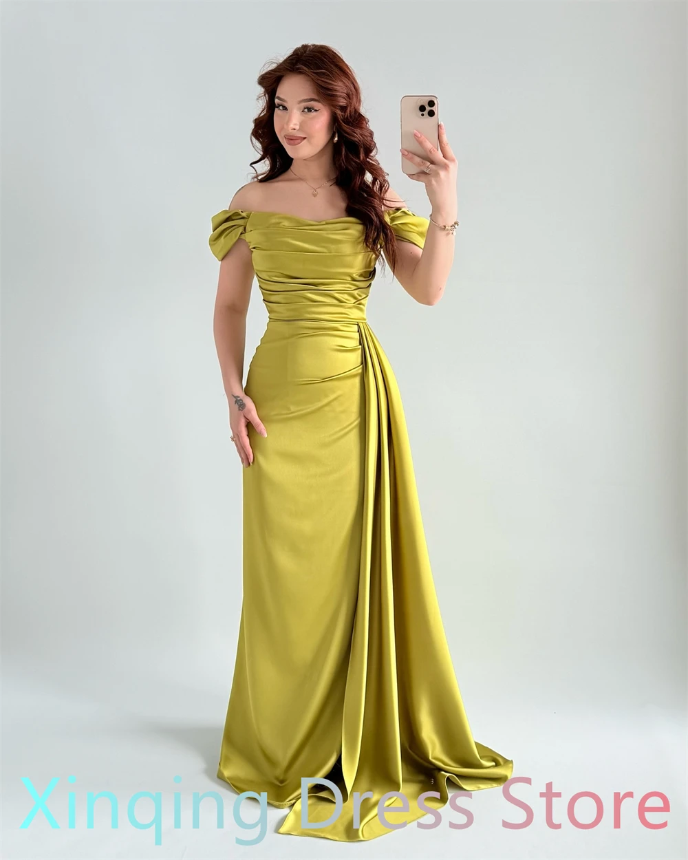 Customized Mermaid Simple Green Satin Evening Dress Formal Off the Shoulder Sleeveless Vestido De Festa Modern Prom Dr
Customized Mermaid Simple Green Satin Evening Dress Formal Off the Shoulder Sleeveless Vestido De Festa Modern Prom Dr