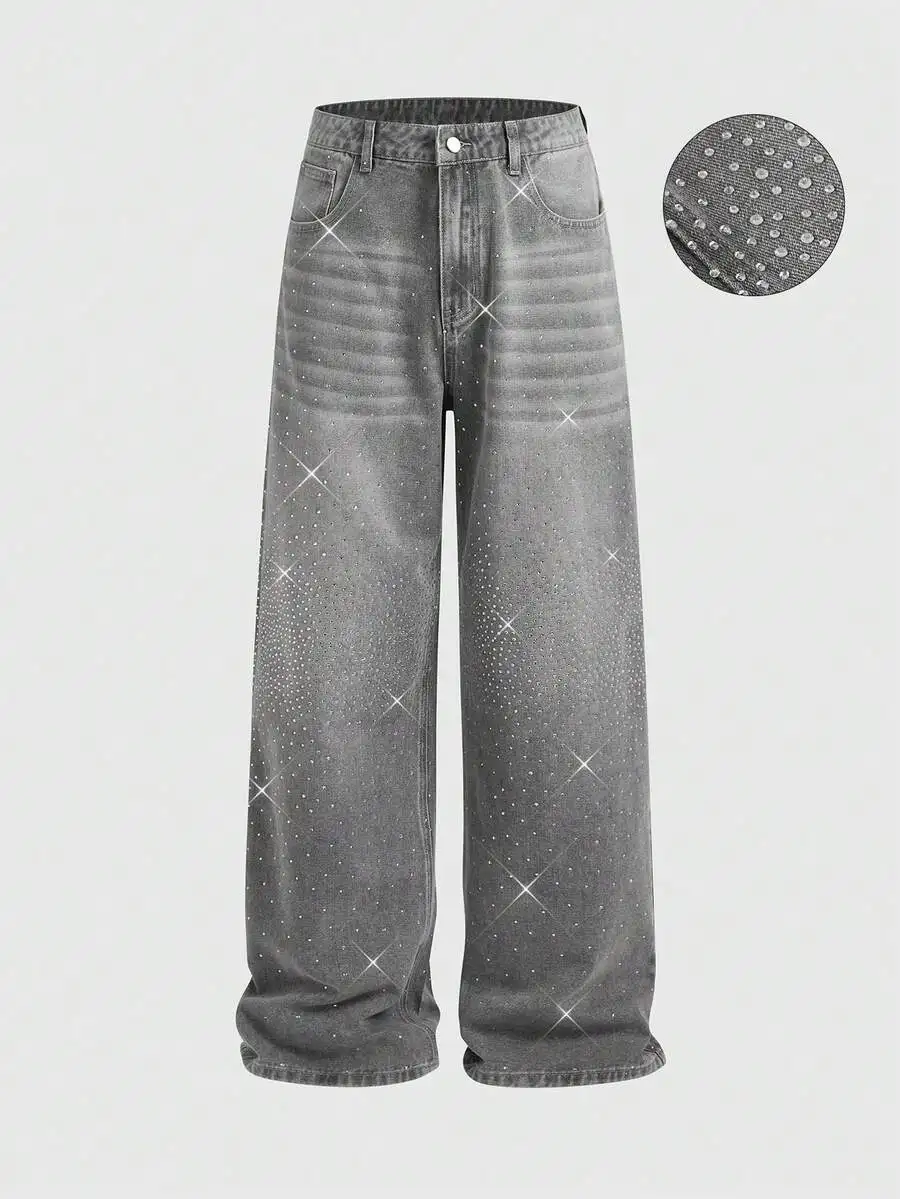 Men Loose Fit Wide Leg Casual Jeans With Rhinestone Embellished Pocket
Men Loose Fit Wide Leg Casual Jeans With Rhinestone Embellished Pocket