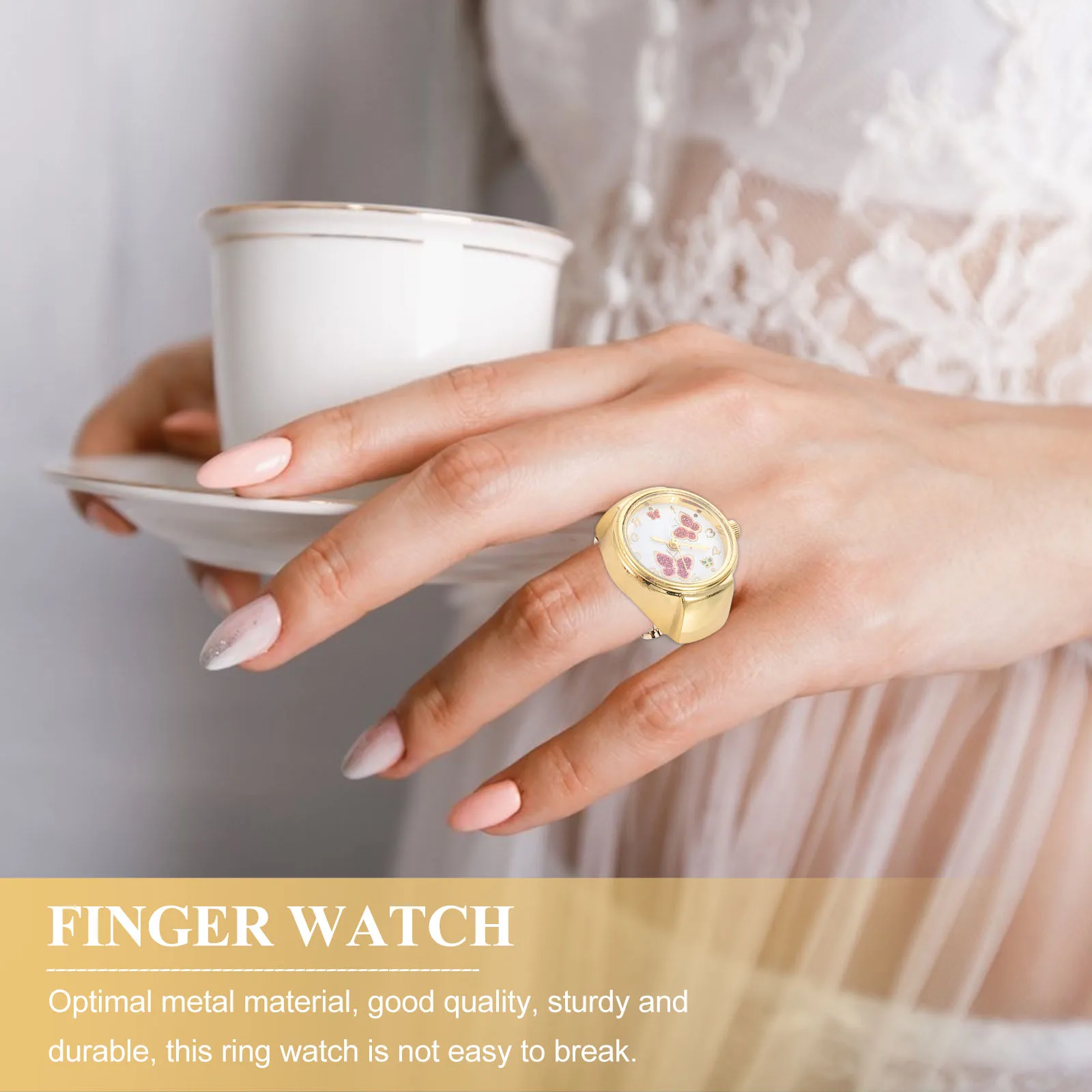 Golden Butterfly Ring Watch For Women Men Sturdy Metal Finger Jewelry Large Numbers Time Display Decorative Elastic Fit Watch
Golden Butterfly Ring Watch For Women Men Sturdy Metal Finger Jewelry Large Numbers Time Display Decorative Elastic Fit Watch
