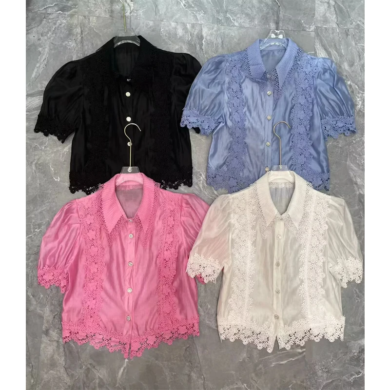 Elegant Short Sleeve Women's Shirt Lace Embroidery Floral Patchwork Bubble Sleeve Top French Style Loose Fit Breathable Skin-...
Elegant Short Sleeve Women's Shirt Lace Embroidery Floral Patchwork Bubble Sleeve Top French Style Loose Fit Breathable Skin-...