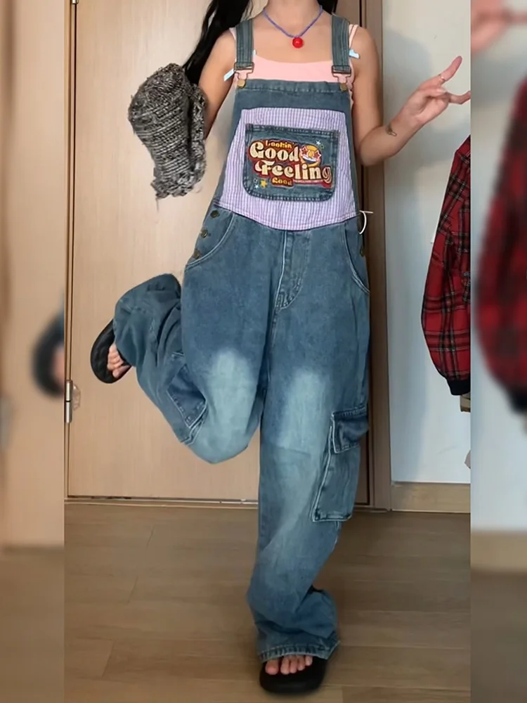 American Retro Patchwork Denim Pants Women Loose High Waist Long Leggings Casual Lazy Style Drag Floor Strap Pants
American Retro Patchwork Denim Pants Women Loose High Waist Long Leggings Casual Lazy Style Drag Floor Strap Pants