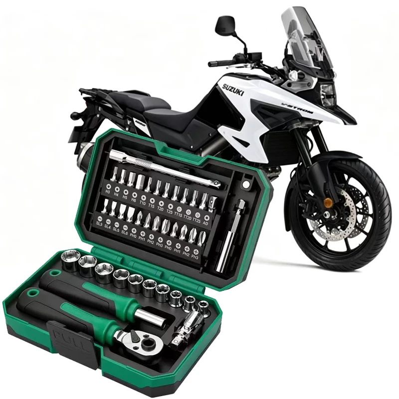 40PCS Portable Universal Motorcycle Repair Tool Kit Socket Wrench Set For SUZUKI V-Strom 250 650 1000 800 1050 XT DE VSTROM 650
40PCS Portable Universal Motorcycle Repair Tool Kit Socket Wrench Set For SUZUKI V-Strom 250 650 1000 800 1050 XT DE VSTROM 650