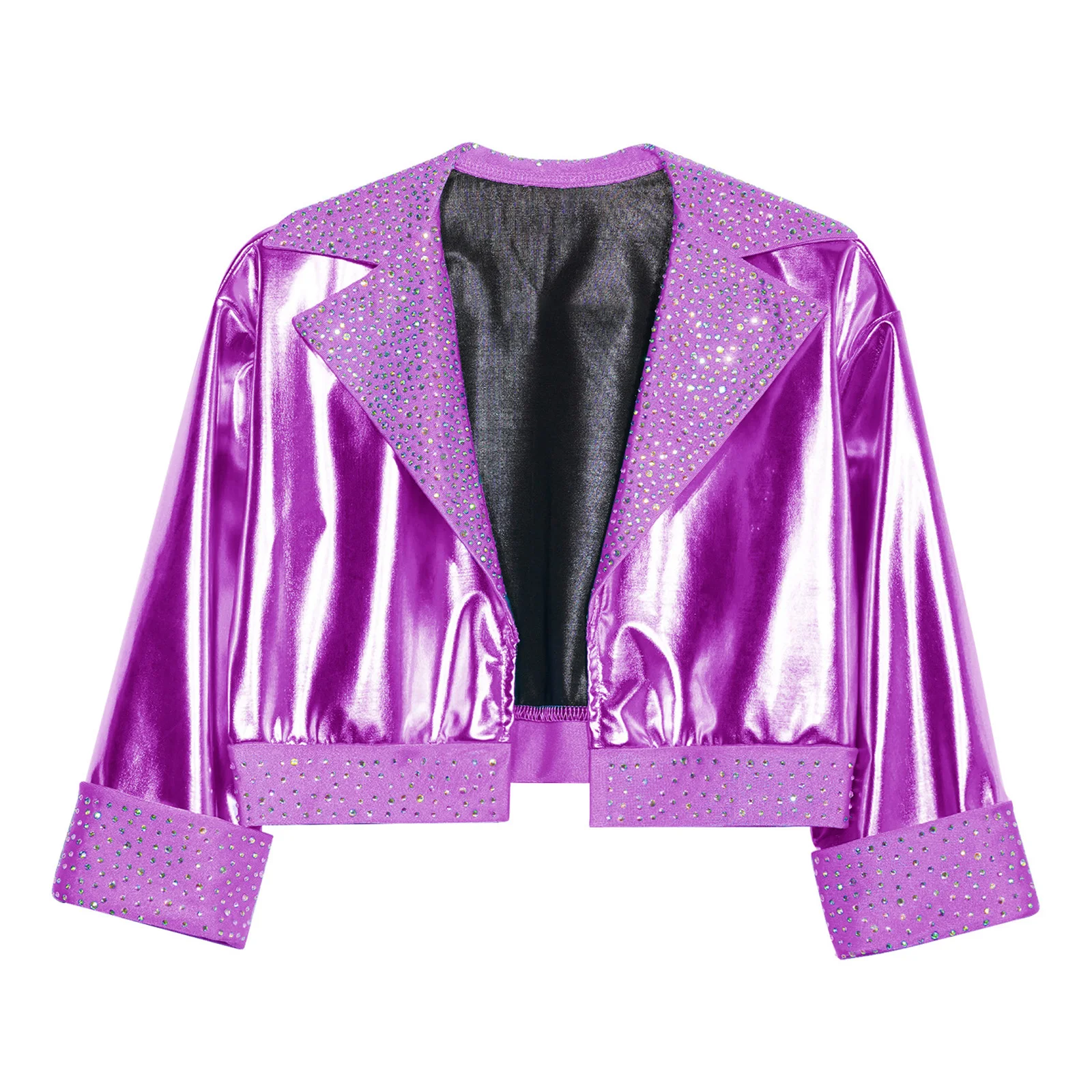 Glittering Jazz Dance Jacket for Girls with Rhinestone Lapel Collar And Metallic Shine Outwear for Stage Performance Competition
Glittering Jazz Dance Jacket for Girls with Rhinestone Lapel Collar And Metallic Shine Outwear for Stage Performance Competition