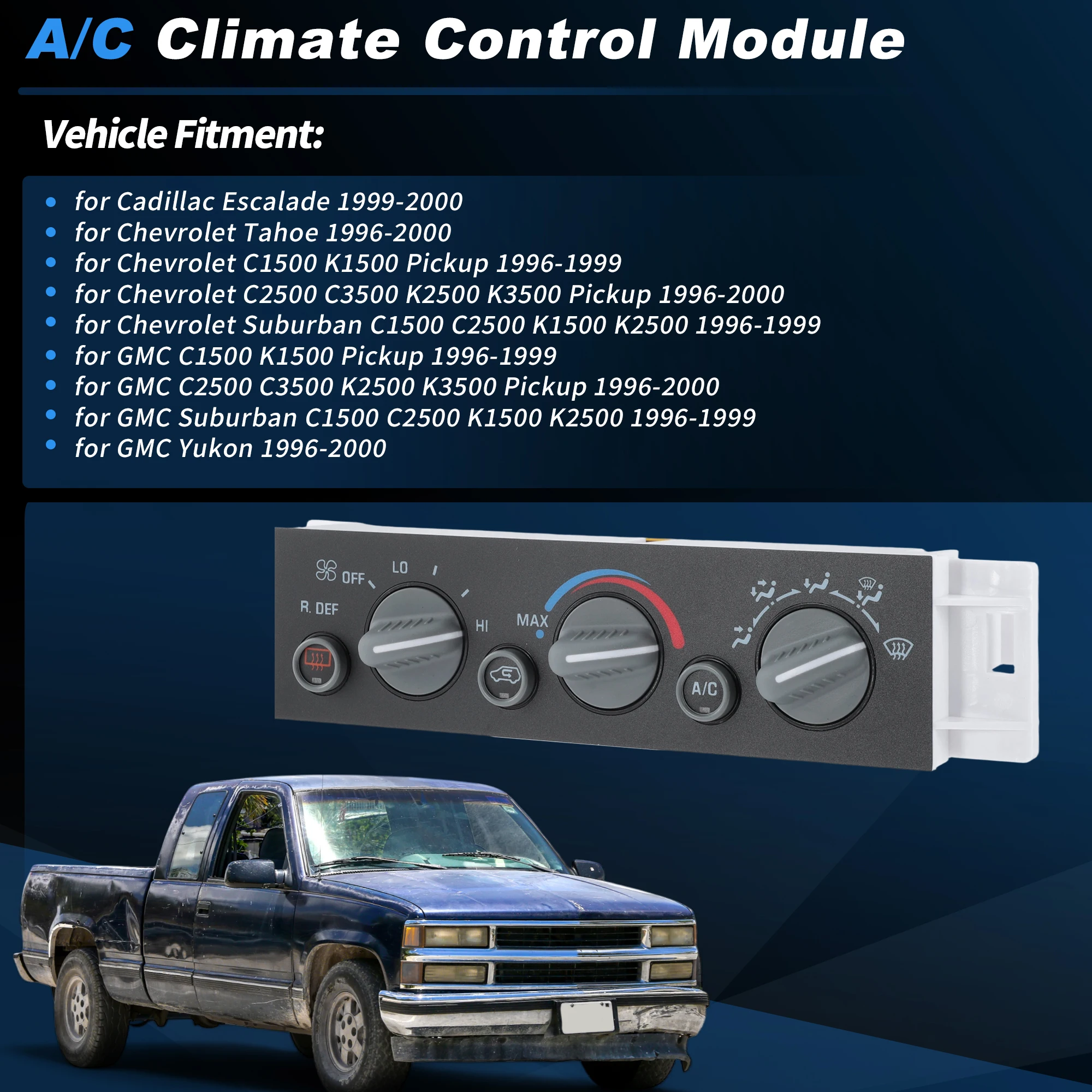 Модуль управления климат-контролем UXCELL A/C 599-006 для Chevrolet и GMC C/K 1500 2500 3500
Модуль управления климат-контролем UXCELL A/C 599-006 для Chevrolet и GMC C/K 1500 2500 3500