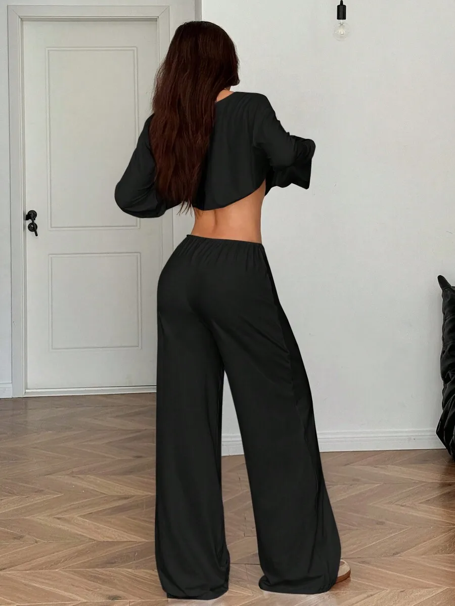 Women 2 Piece Casual Solid Asymmetric Long Sleeve Top And Wide Leg Pants Set
Women 2 Piece Casual Solid Asymmetric Long Sleeve Top And Wide Leg Pants Set