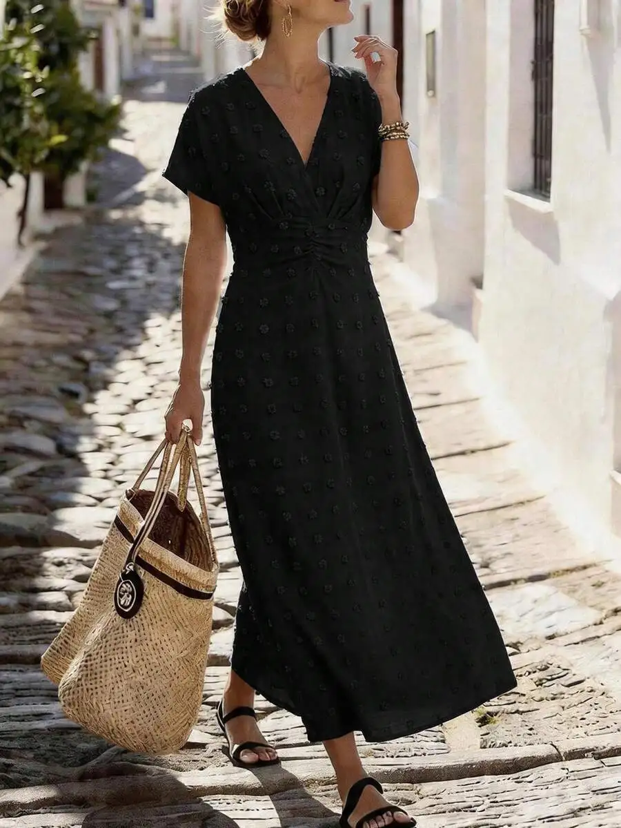 Elegant V-Neck Jacquard Waist Cinching Maxi Dress For Women
Elegant V-Neck Jacquard Waist Cinching Maxi Dress For Women