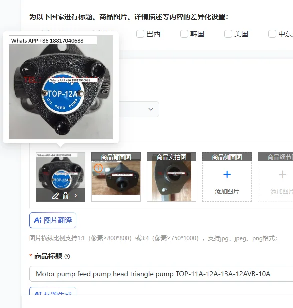 Motor pump feed pump head triangle pump TOP-11A-12A-13A-12AVB-10A