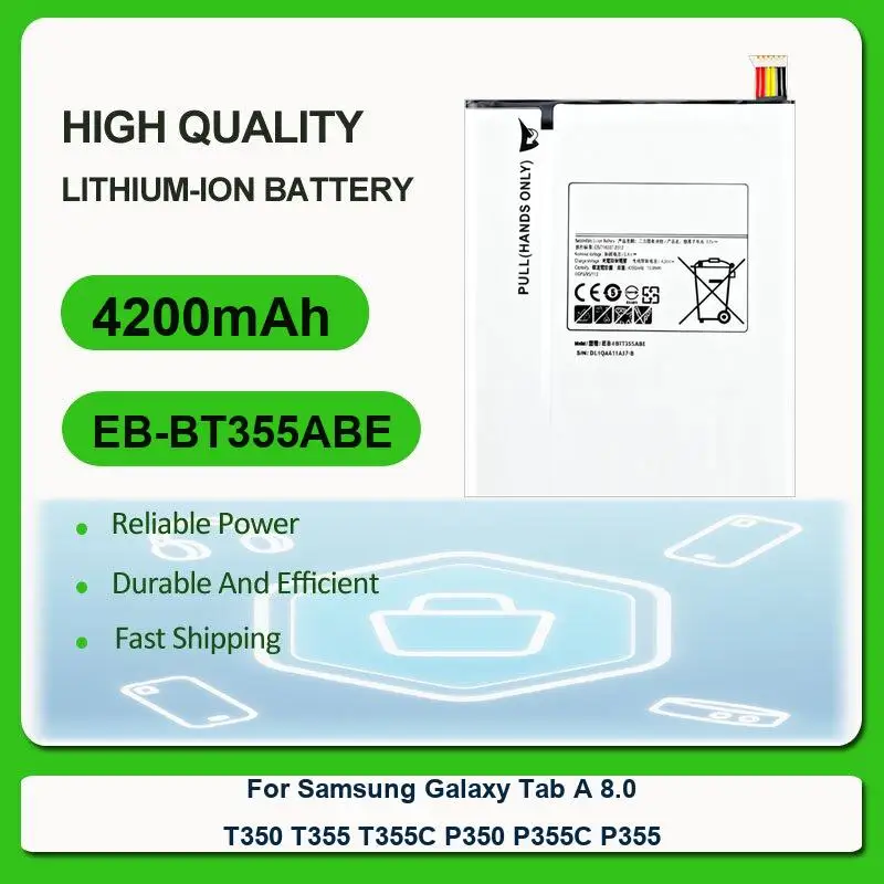 Replacement Tablet Battery For Samsung Galaxy Tab A 8.0 T350 T355 T355C P350 P355C P355 EB-BT355ABE 4200mAh
Replacement Tablet Battery For Samsung Galaxy Tab A 8.0 T350 T355 T355C P350 P355C P355 EB-BT355ABE 4200mAh