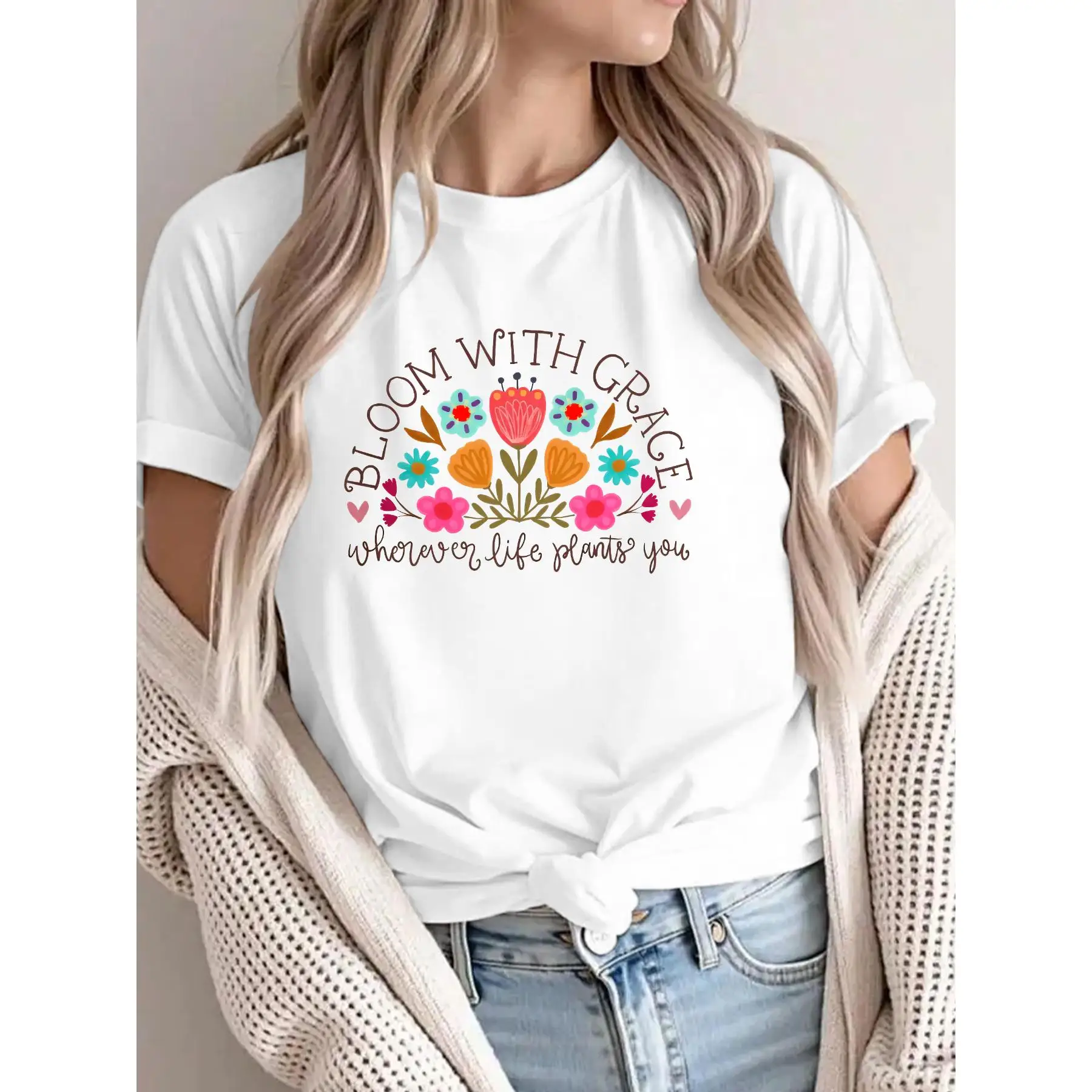 Inspirational T-Shirt for Women, Bloom Where You Are Planted Slogan Top, Positive Vibe Flower Graphic Tee, Gift for Her
Inspirational T-Shirt for Women, Bloom Where You Are Planted Slogan Top, Positive Vibe Flower Graphic Tee, Gift for Her
