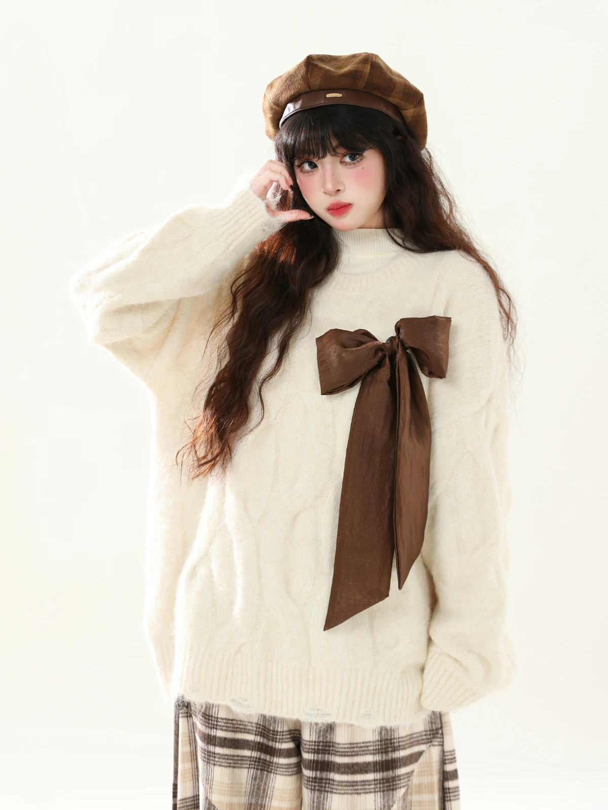 Thiened Brown Bowknot Loose Women's Sweater Vintage Sle Sweet Autumn Winter Outerwear Casual Comfortable Girl's Knitwear
Thiened Brown Bowknot Loose Women's Sweater Vintage Sle Sweet Autumn Winter Outerwear Casual Comfortable Girl's Knitwear