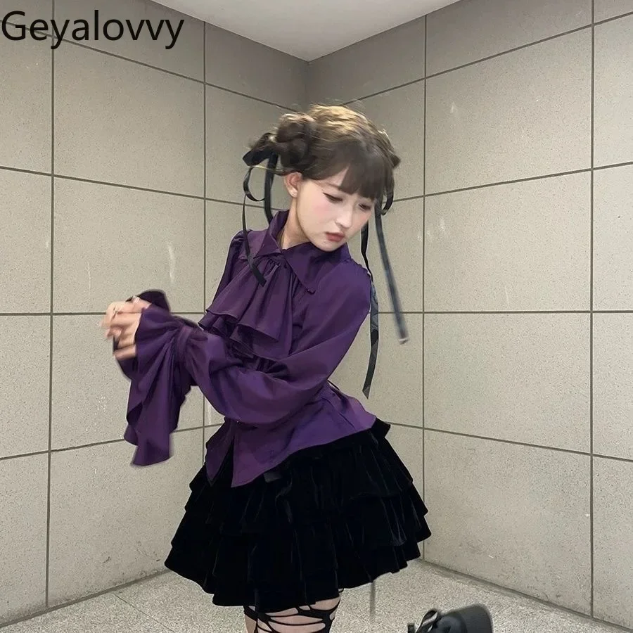 Solid Color Retro Design Long-sleeved Shirt Goth Style Camisas Spring and Autumn New Sweet Cute Girls Slim-fit Ruffle Tops
Solid Color Retro Design Long-sleeved Shirt Goth Style Camisas Spring and Autumn New Sweet Cute Girls Slim-fit Ruffle Tops