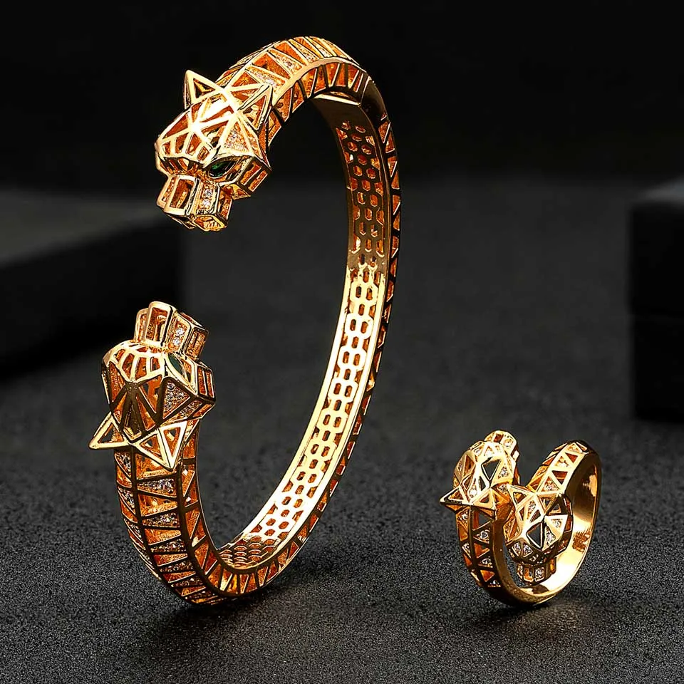 Zlxgirl jewelry Two leopard head shape bangle&bracelet and ring jewelry set cubic zirconia Gold bangle ring set gifts
Zlxgirl jewelry Two leopard head shape bangle&bracelet and ring jewelry set cubic zirconia Gold bangle ring set gifts