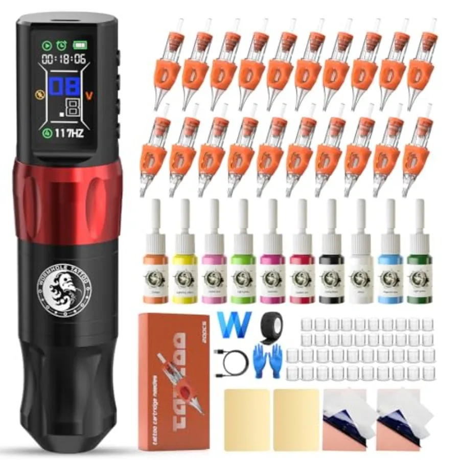 Wireless Tattoo Machine Kit Pen-type for Professional Artist Beginners with Tattoo Ink Complete Set Black
Wireless Tattoo Machine Kit Pen-type for Professional Artist Beginners with Tattoo Ink Complete Set Black