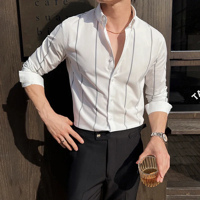 2025 New Striped Long Sleeve Shirts Mens Korean Luxury Business Slim Fit Casual Social Club Tuxedo Shirt Men Clothing 5XL-M
2025 New Striped Long Sleeve Shirts Mens Korean Luxury Business Slim Fit Casual Social Club Tuxedo Shirt Men Clothing 5XL-M