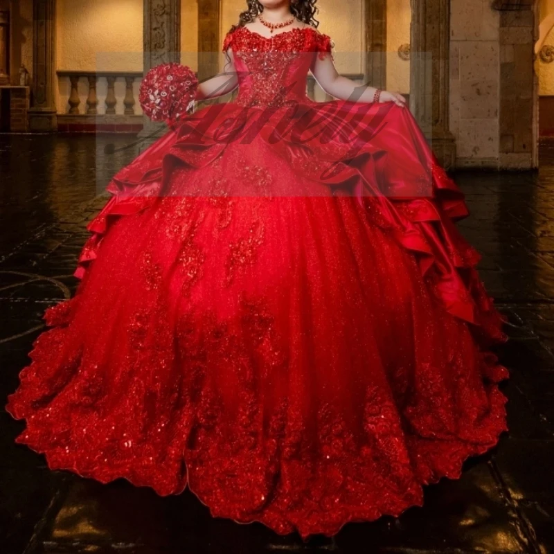 Luxury Mexican Red Women Wedding Party Dress Flower Satin Tulle Ballgown Prom Dress 16 New vestidos de 15 años quinceañeras 2025
Luxury Mexican Red Women Wedding Party Dress Flower Satin Tulle Ballgown Prom Dress 16 New vestidos de 15 años quinceañeras 2025