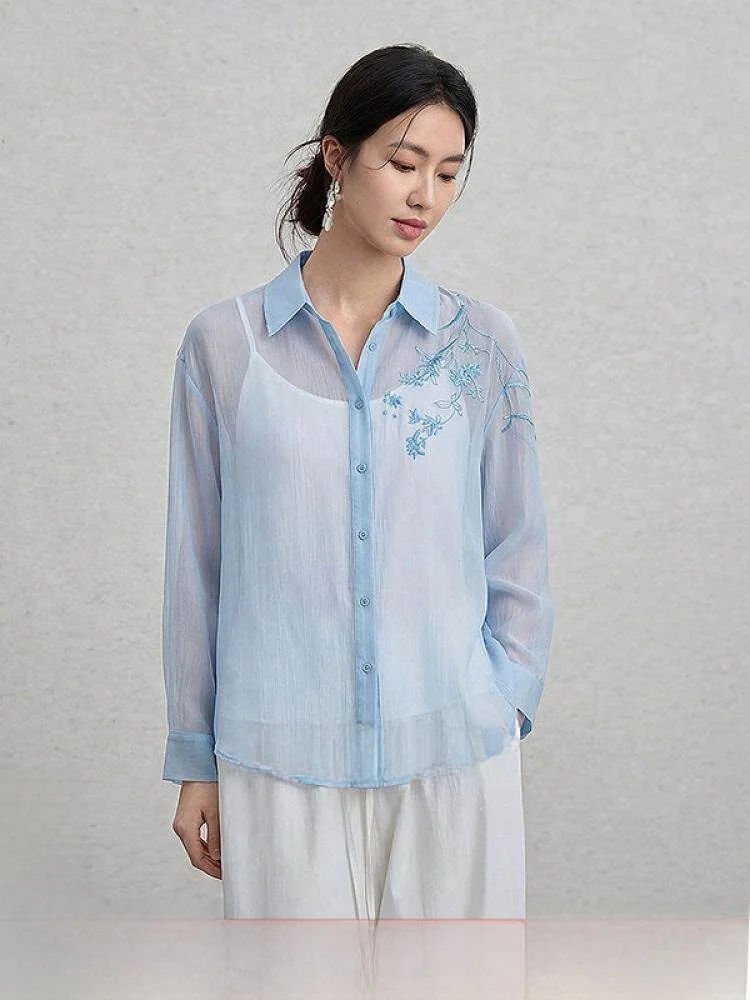 a Life on the Left Blue Embroidered Texture Slim Fit Shirt Collared Casual Style Spring Summer New Arrival Ruched Detail
a Life on the Left Blue Embroidered Texture Slim Fit Shirt Collared Casual Style Spring Summer New Arrival Ruched Detail