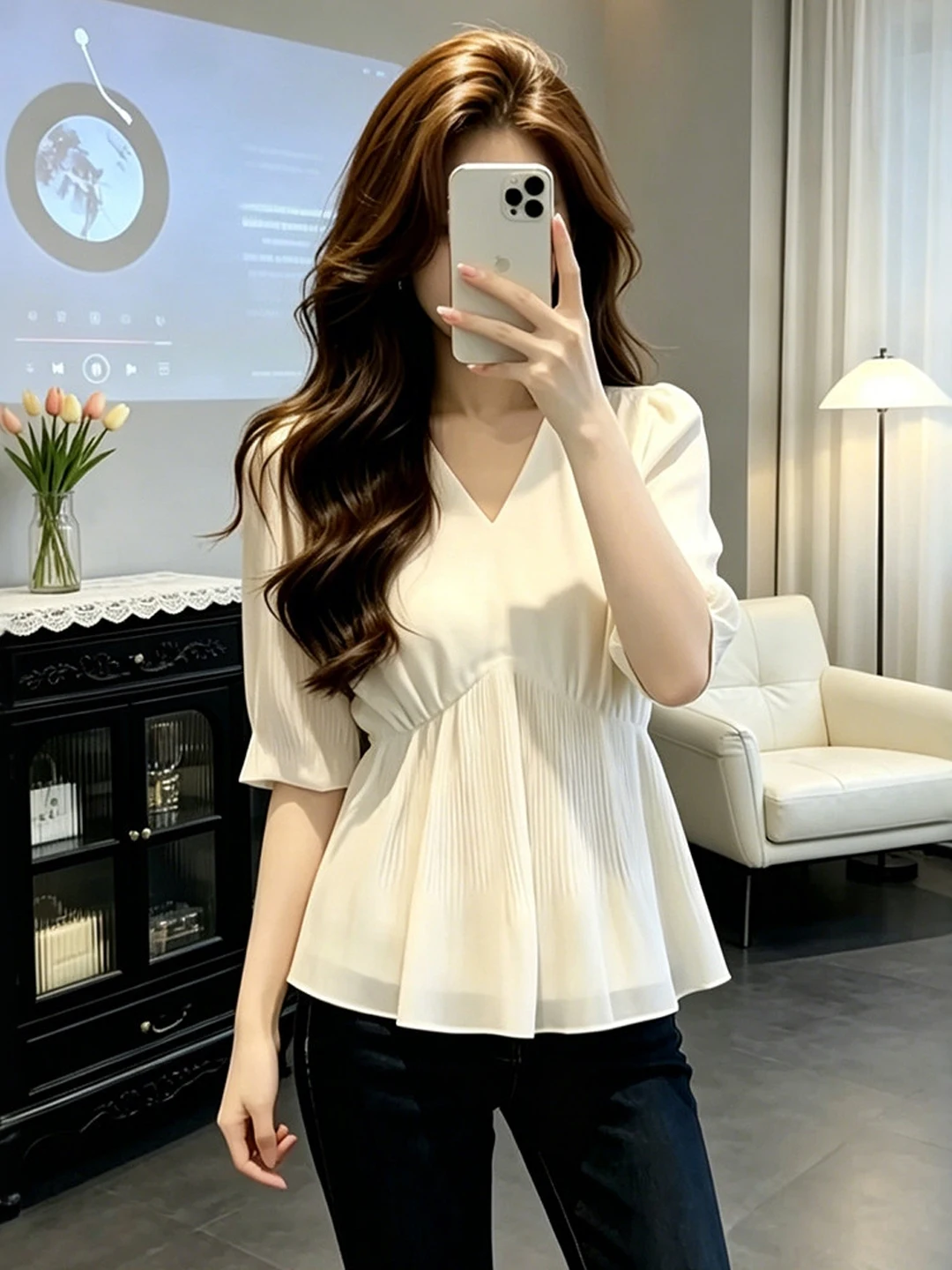 Elegant Sensation Press Pleat Chiffon Short Sleeve Women's Shirt Summer New plus Size Loose Belly Cover Fashionable Top
Elegant Sensation Press Pleat Chiffon Short Sleeve Women's Shirt Summer New plus Size Loose Belly Cover Fashionable Top