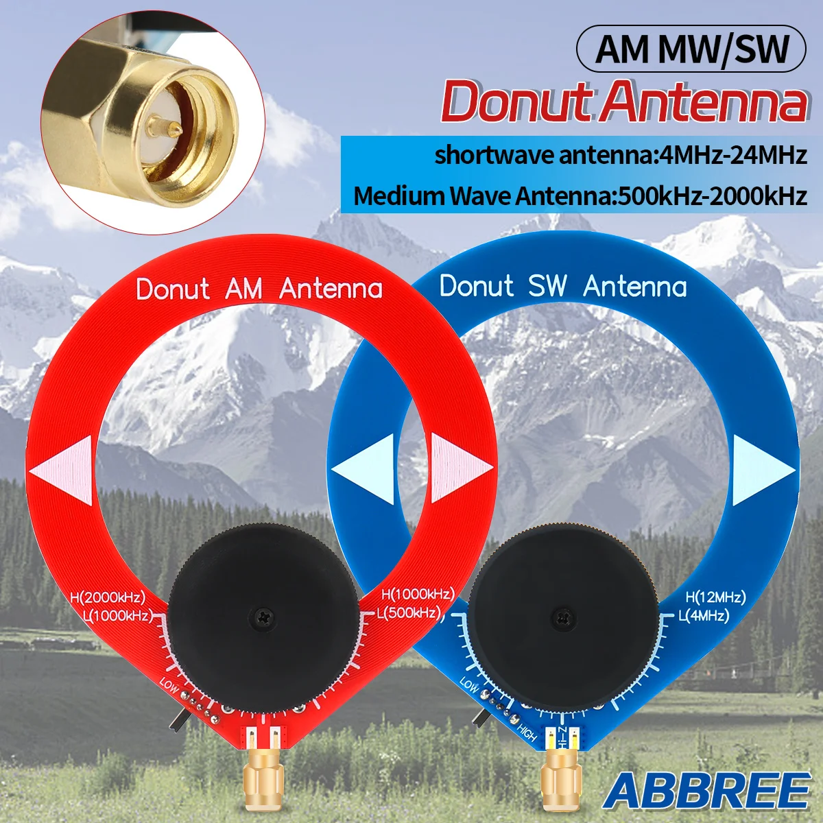 ABBREE Donut SW MW AM Mini Antenna Circle Loop 4MHz-24MHz 500kHz-2000kHz PIN SMA Connector Ham Radio Antenna Tuning Ring
ABBREE Donut SW MW AM Mini Antenna Circle Loop 4MHz-24MHz 500kHz-2000kHz PIN SMA Connector Ham Radio Antenna Tuning Ring