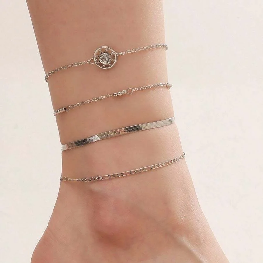 European And American Style Foot Accessories, Fashionable And Simple Diamond-Encrusted Multi-Layer Metal Chain Anklet Set Of 4
European And American Style Foot Accessories, Fashionable And Simple Diamond-Encrusted Multi-Layer Metal Chain Anklet Set Of 4