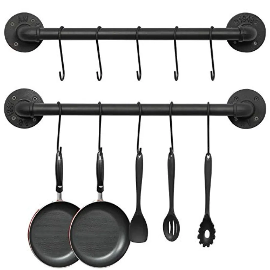 Wall Mounted Pot Pan Rack 21'' Set of 2 Industrial Utensils Wall Hanger Iron Pipe Kitchen Hanging Rail with 10 S Hooks
Wall Mounted Pot Pan Rack 21'' Set of 2 Industrial Utensils Wall Hanger Iron Pipe Kitchen Hanging Rail with 10 S Hooks