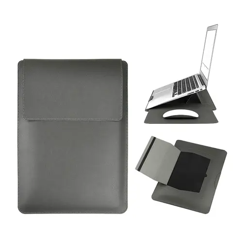 Dormin Leather Laptop Sleeve 13.3'15.6' with Adjustable Ergonomic Stand Non Magnetic Velcro Design Portable Case for Mac Dell HP