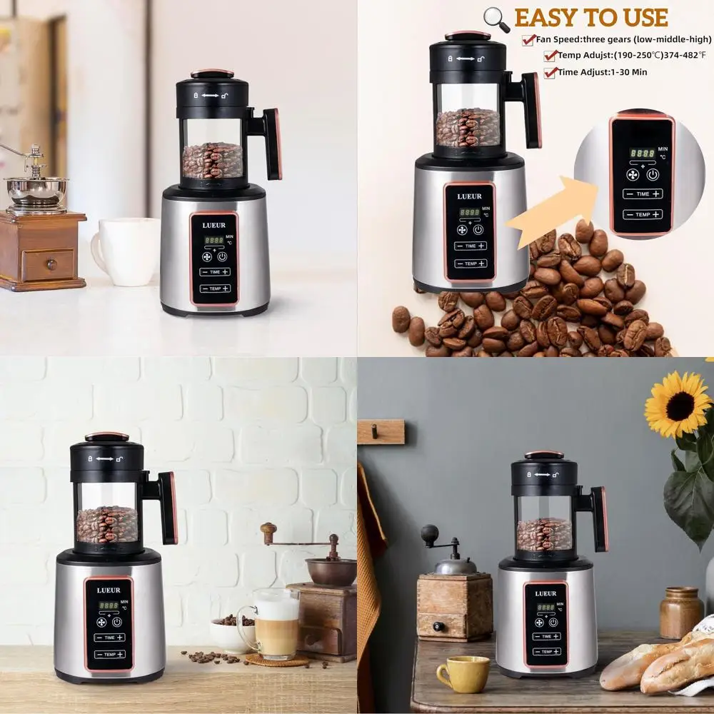 Home Hot Air Coffee Roaster - 1500W, Adjustable Timer, Variable Heat & Fan, 100g Capacity, Chaff Basket
Home Hot Air Coffee Roaster - 1500W, Adjustable Timer, Variable Heat & Fan, 100g Capacity, Chaff Basket