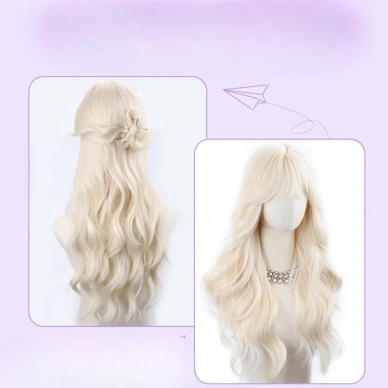 Milk white white simulation Qi bangs wig long curly hair big wave rose mesh chemical fiber wig cover
Milk white white simulation Qi bangs wig long curly hair big wave rose mesh chemical fiber wig cover